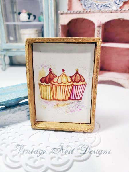 Dollhouse Miniature Cupcake No.2:1 Handmade Framed Art Diorama Room Shadow Box