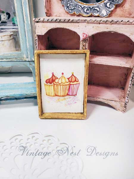 Dollhouse Miniature Cupcake No.2:1 Handmade Framed Art Diorama Room Shadow Box