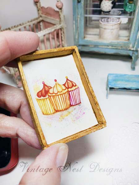 Dollhouse Miniature Cupcake No.2:1 Handmade Framed Art Diorama Room Shadow Box