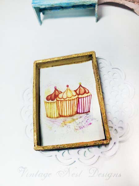 Dollhouse Miniature Cupcake No.2:1 Handmade Framed Art Diorama Room Shadow Box