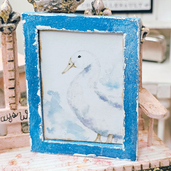 Farm Duck No.1 Dollhouse Miniature Handmade Wooden Framed Art