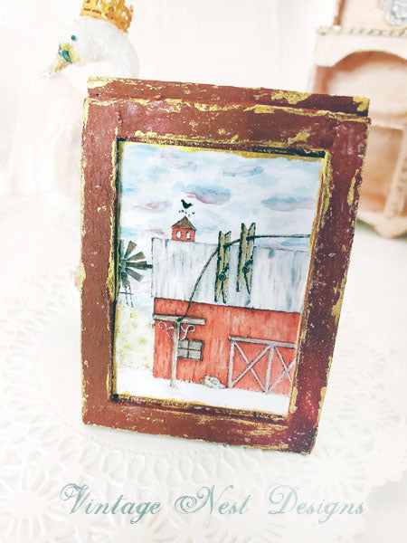Dollhouse Miniature Farm Life No.17:1 Handmade for Dolls Wooden Framed Art