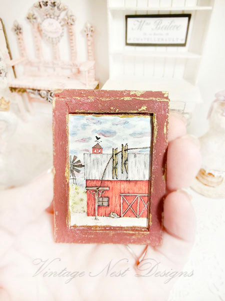 Dollhouse Miniature Farm Life No.17:1 Handmade for Dolls Wooden Framed Art