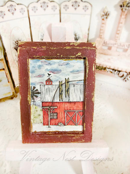 Dollhouse Miniature Farm Life No.17:1 Handmade for Dolls Wooden Framed Art