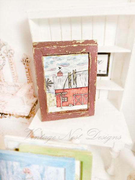 Dollhouse Miniature Farm Life No.17:1 Handmade for Dolls Wooden Framed Art