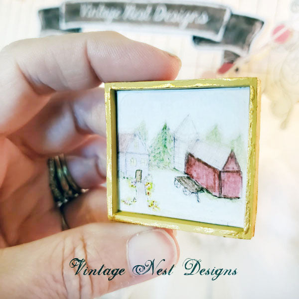 Dollhouse Miniature Farm Life No.3:1 Handmade Wooden Framed Art