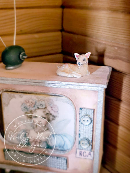Miniature Fawn No.1 Handmade for Dollhouse Shadow Box or Diorama Room