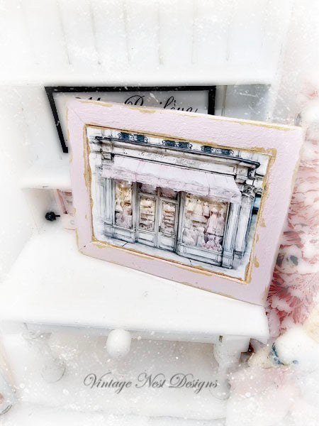 Dollhouse Miniature French Dress Shop No.4:1 Handmade Wooden Framed Art