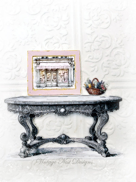 Dollhouse Miniature French Dress Shop No.4:1 Handmade Wooden Framed Art