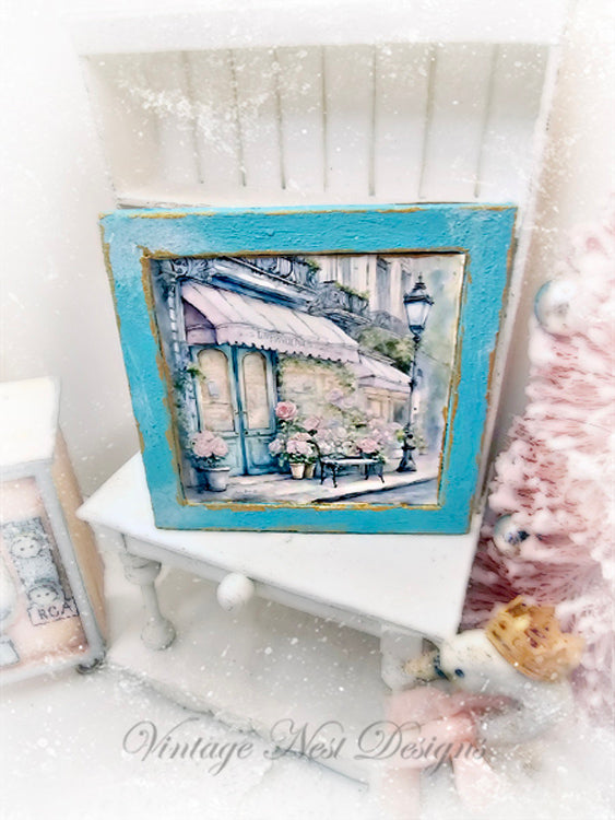 Dollhouse Miniature French Flower Shop No.1:1 Handmade Wooden Framed Art