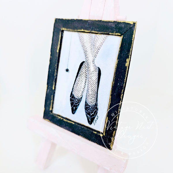 Spider Web Shoes No.1 Dollhouse Miniature Handmade Wooden Framed Art