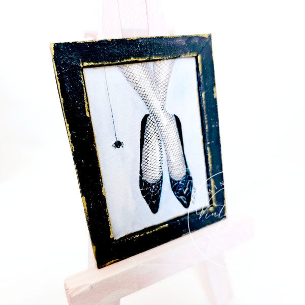 Spider Web Shoes No.1 Dollhouse Miniature Handmade Wooden Framed Art