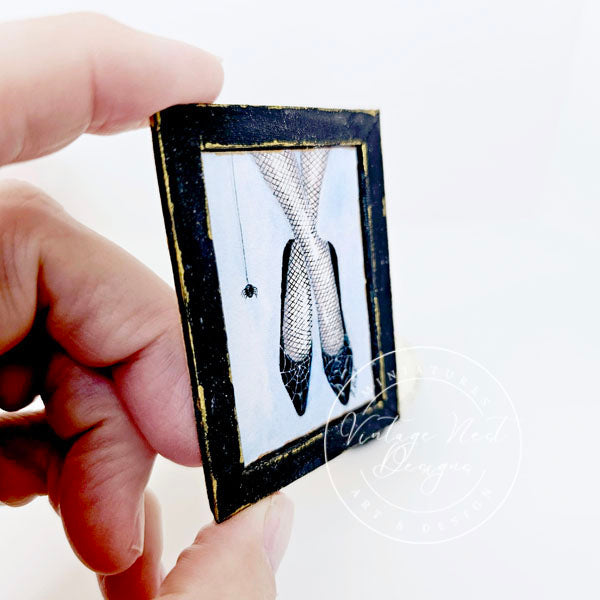 Spider Web Shoes No.1 Dollhouse Miniature Handmade Wooden Framed Art