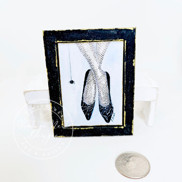 Spider Web Shoes No.1 Dollhouse Miniature Handmade Wooden Framed Art