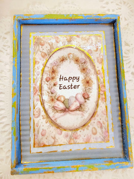 Joyeuses Pâques No.1:1 Art encadré fait main pour maison de poupée diorama vitrine