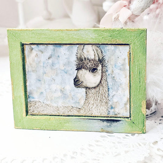 Miniature Llama No.1:1 Dollhouse Handmade Wooden Framed Art