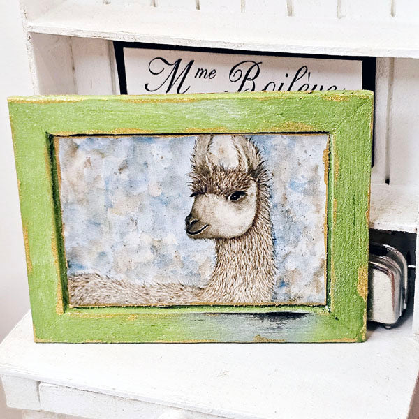 Lama Miniature n° 1:1, Maison de poupée, Cadre en bois fait main, Art