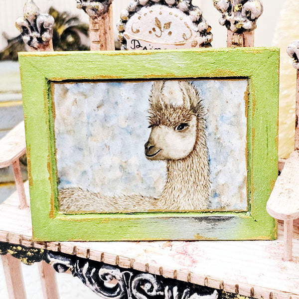 Lama Miniature n° 1:1, Maison de poupée, Cadre en bois fait main, Art