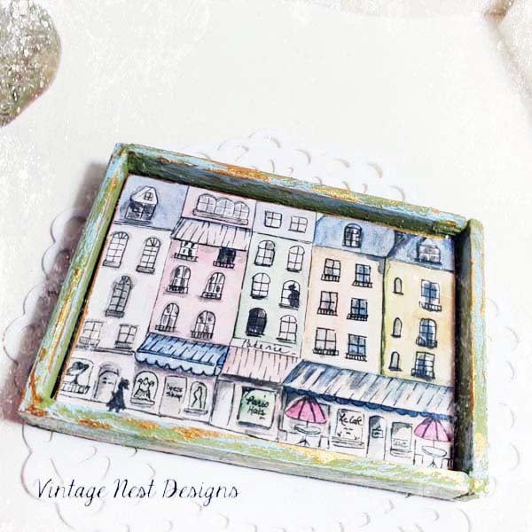 Paris Shopping in the City Nr.1:1 Puppenhaus Miniatur handgemalte gerahmte Kunst