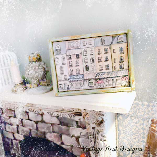 Paris Shopping in the City Nr.1:1 Puppenhaus Miniatur handgemalte gerahmte Kunst