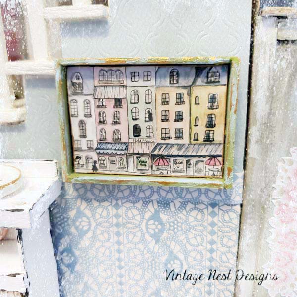 Paris Shopping in the City Nr.1:1 Puppenhaus Miniatur handgemalte gerahmte Kunst