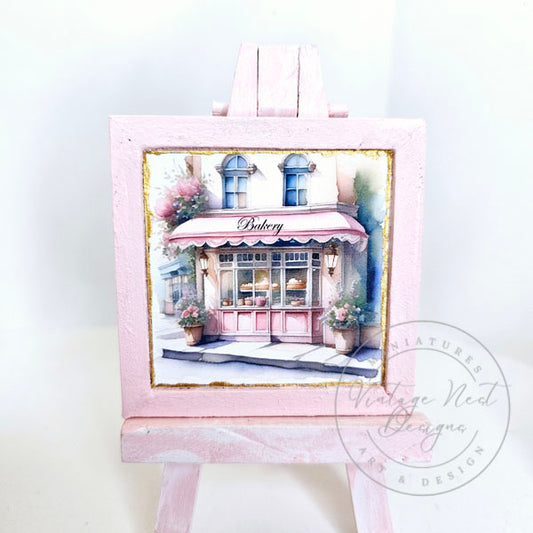 Miniature Pink Bakery Shop No.1:2 Wooden Framed Art Handmade for Dollhouse