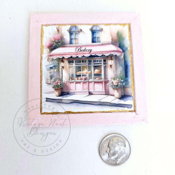 Miniature Pink Bakery Shop No.1:2 Wooden Framed Art Handmade for Dollhouse