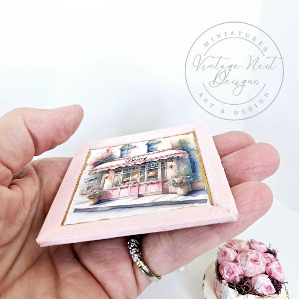 Miniature Pink Bakery Shop No.1:2 Wooden Framed Art Handmade for Dollhouse