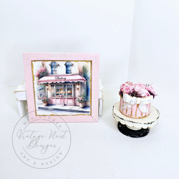 Miniature Pink Bakery Shop No.1:2 Wooden Framed Art Handmade for Dollhouse