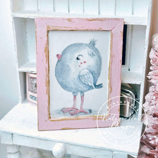 Pink Tweet No.1:1 Dollhouse Miniature Handmade Wooden Framed Art