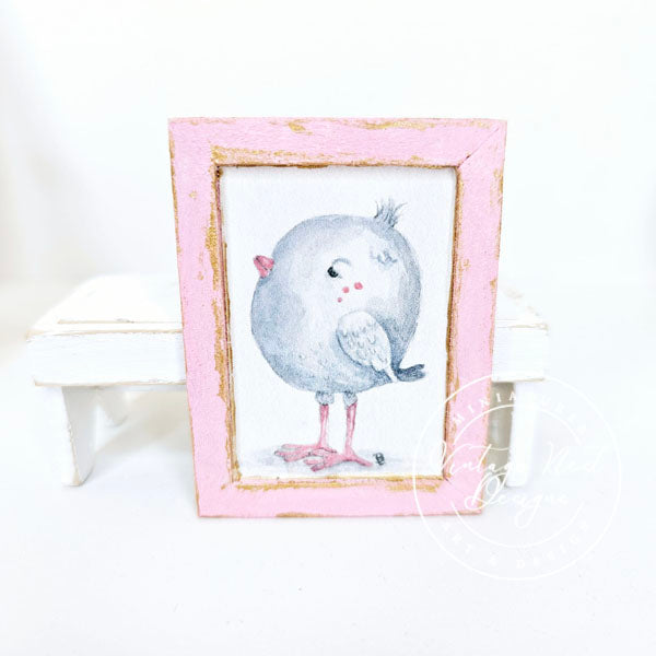 Pink Tweet No.1:1 Dollhouse Miniature Handmade Wooden Framed Art