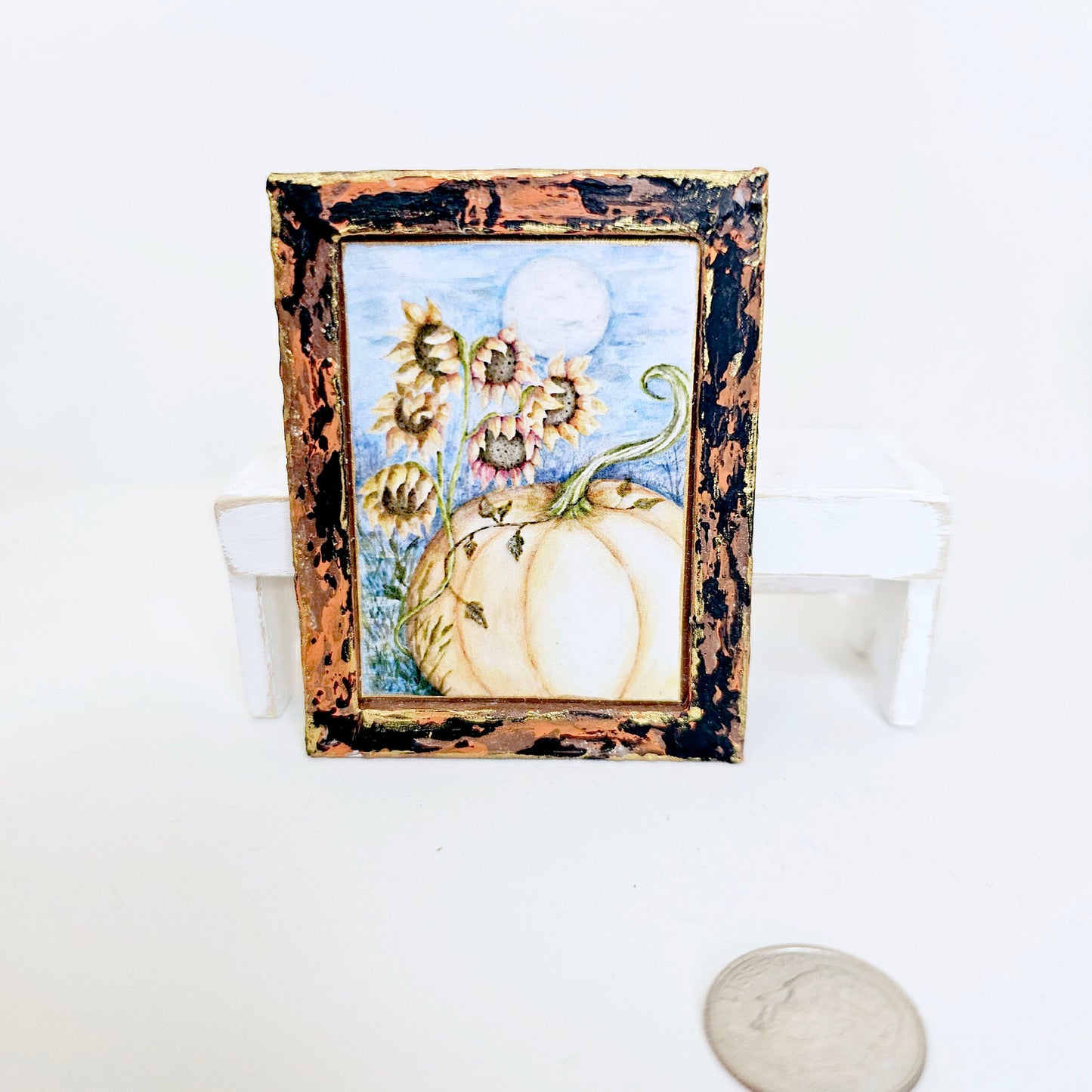 Pumpkin Patch No.6:1 Dollhouse Miniature Handmade Wooden Framed Art