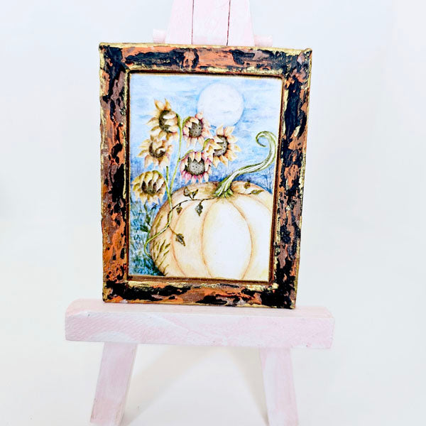 Pumpkin Patch No.6:1 Dollhouse Miniature Handmade Wooden Framed Art