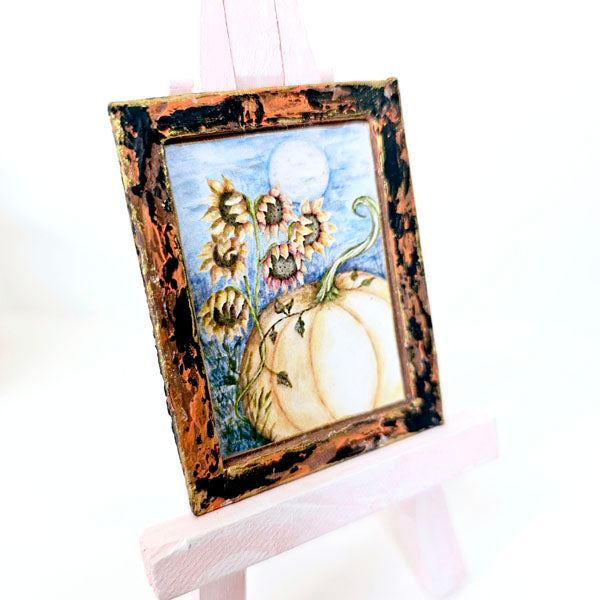 Pumpkin Patch No.6:1 Dollhouse Miniature Handmade Wooden Framed Art