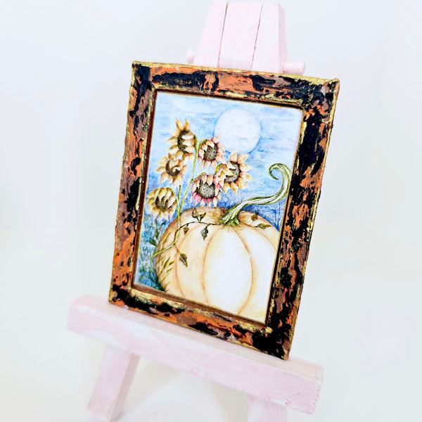 Pumpkin Patch No.6:1 Dollhouse Miniature Handmade Wooden Framed Art