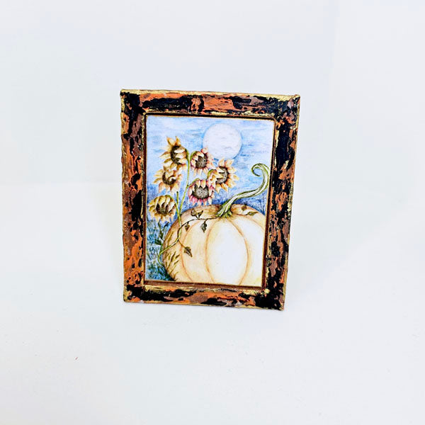 Pumpkin Patch No.6:1 Dollhouse Miniature Handmade Wooden Framed Art