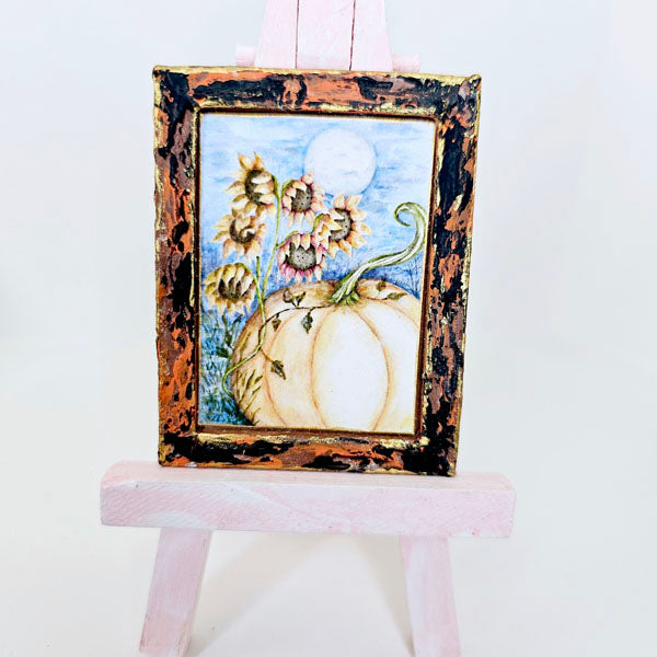 Pumpkin Patch No.6:1 Dollhouse Miniature Handmade Wooden Framed Art