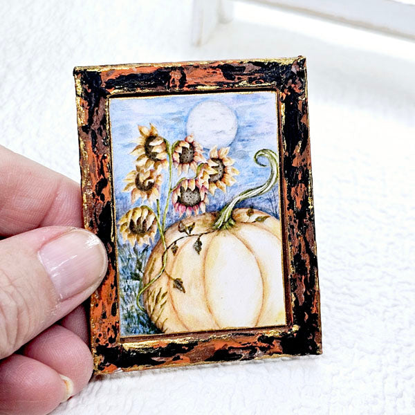 Pumpkin Patch No.6:1 Dollhouse Miniature Handmade Wooden Framed Art