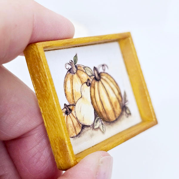 Miniature Pumpkins No.3:1 for Dollhouse Handmade Wooden Framed Art