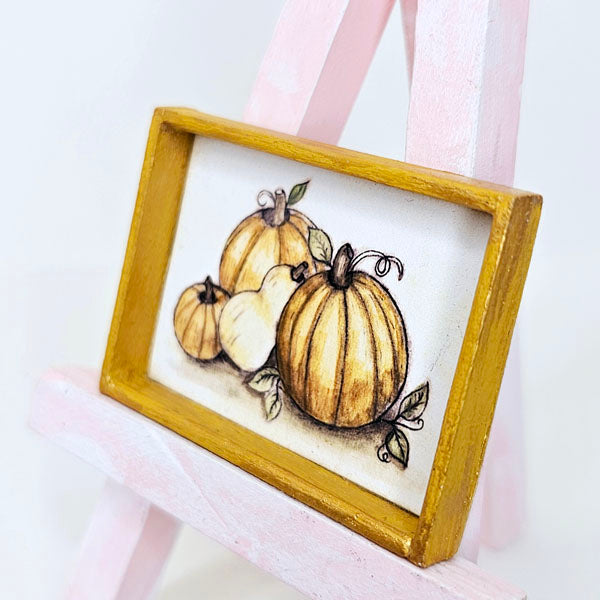 Miniature Pumpkins No.3:1 for Dollhouse Handmade Wooden Framed Art