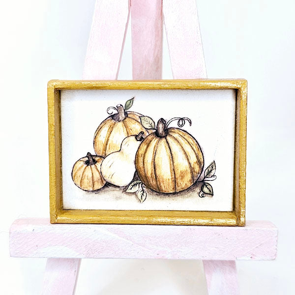Miniature Pumpkins No.3:1 for Dollhouse Handmade Wooden Framed Art