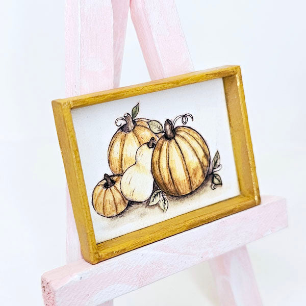 Miniature Pumpkins No.3:1 for Dollhouse Handmade Wooden Framed Art