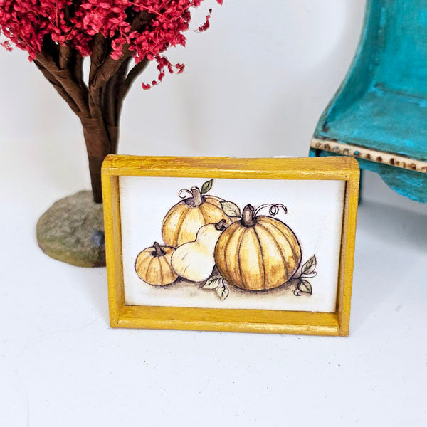 Miniature Pumpkins No.3:1 for Dollhouse Handmade Wooden Framed Art