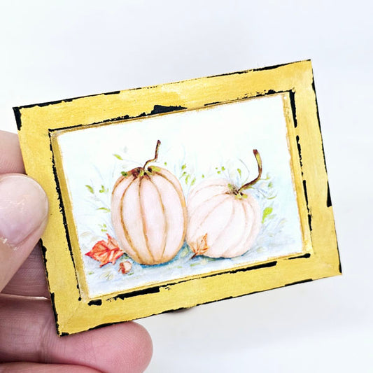Pumpkins in Oils No.16:1 Dollhouse Miniature Handmade Wooden Framed Art