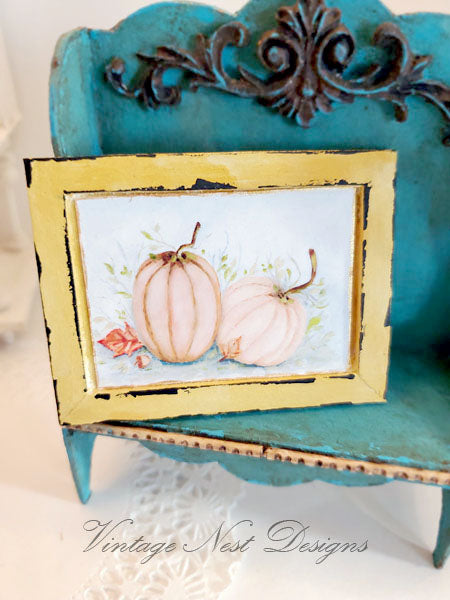 Pumpkins in Oils No.16:1 Dollhouse Miniature Handmade Wooden Framed Art