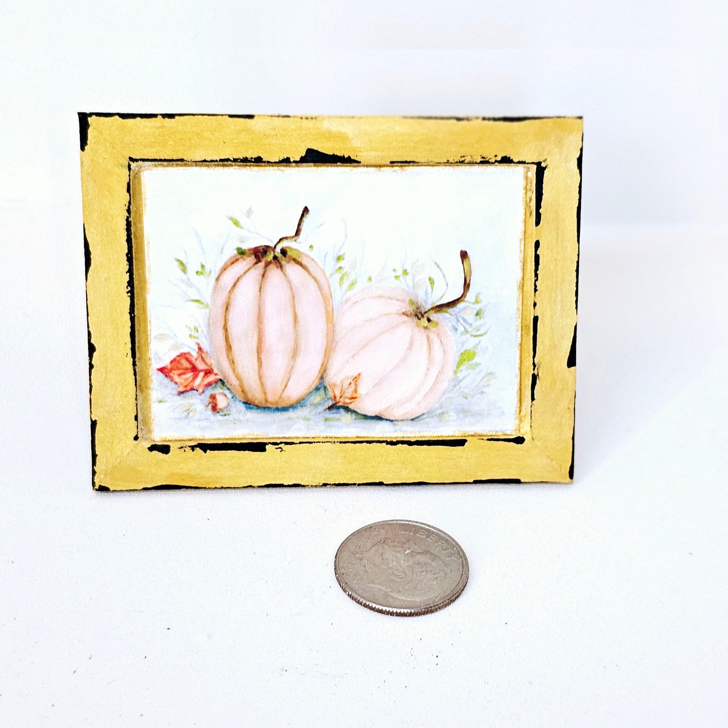 Pumpkins in Oils No.16:1 Dollhouse Miniature Handmade Wooden Framed Art