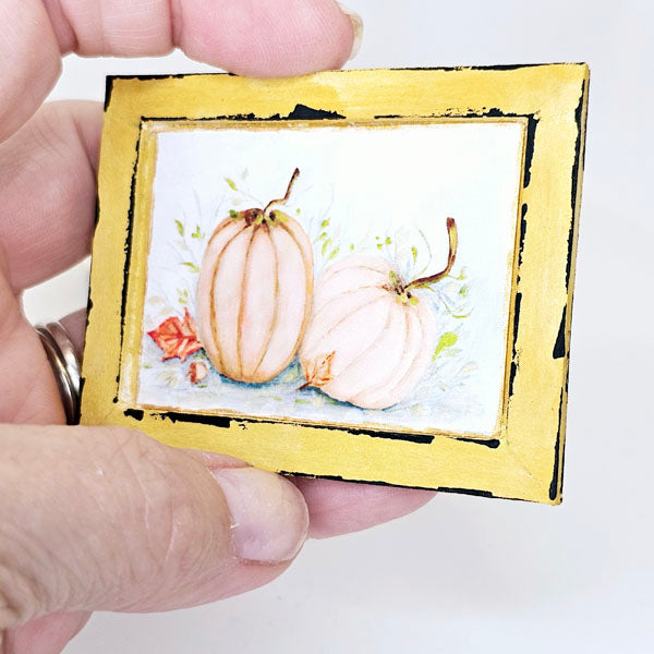 Pumpkins in Oils No.16:1 Dollhouse Miniature Handmade Wooden Framed Art