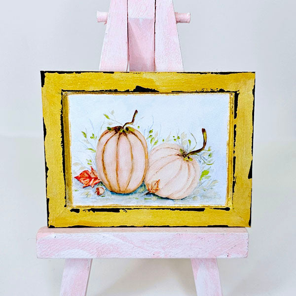 Pumpkins in Oils No.16:1 Dollhouse Miniature Handmade Wooden Framed Art