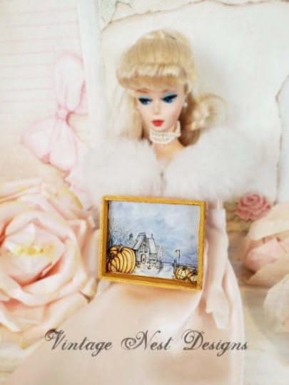 Halloween-Kürbisse Nr. 2:3 Puppenhaus Miniatur Handgemalte Kunst im Holzrahmen