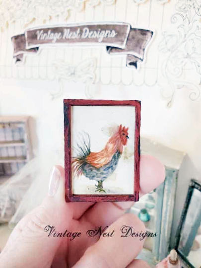 Miniature Rooster No.3:1 Handmade for Dollhouse Diorama Shadow Box